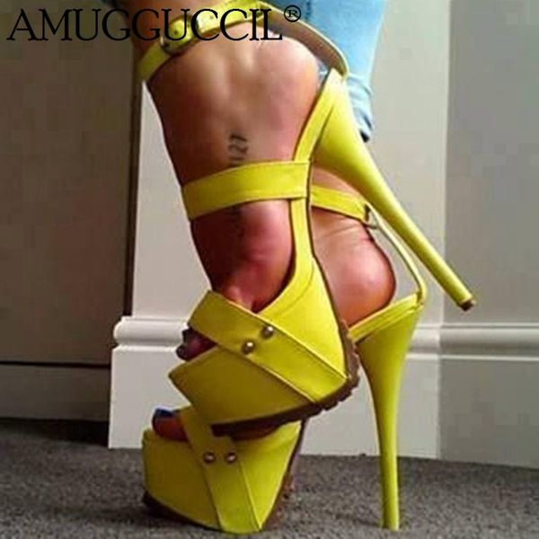 

plus big size 35-52 yellow black white rose-red buckle high heel platform party summer women lady sandal l1105 sandals