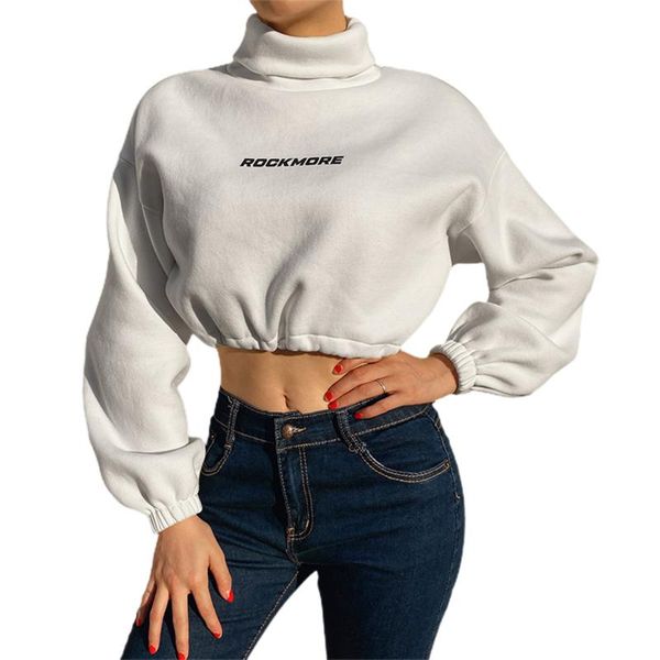 

women's hoodies & sweatshirts women high neck letter crop hoodies, long sleeve printed drawstring hem, Black