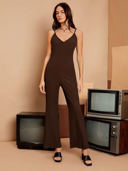 

solid flare leg cami jumpsuit y6uk#, White