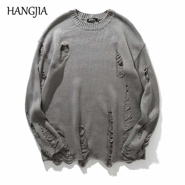 

wash hole ripped knit sweaters men women streetwear hip hop pullovers jumper fashion oversized all-match men winter clothes 211008, White;black