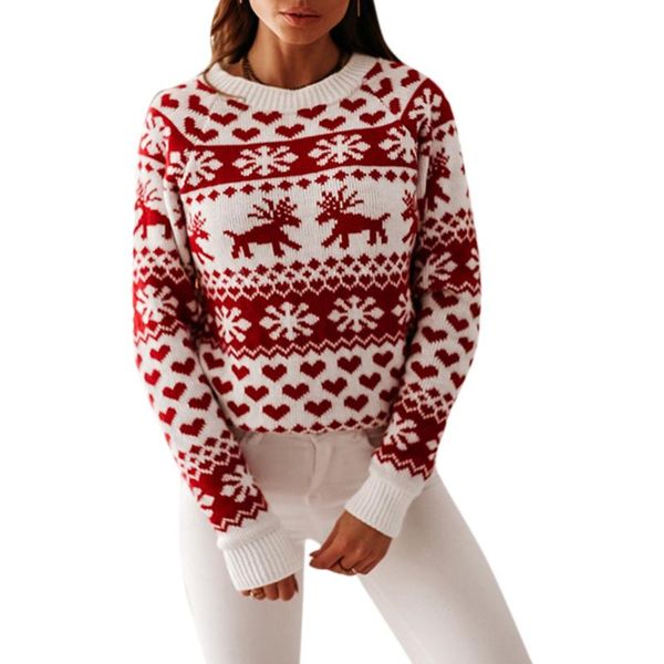 

women's sweaters autumn winter printed women long sleeve round neck knitting casual outer wear ladies christmas clothes, White;black