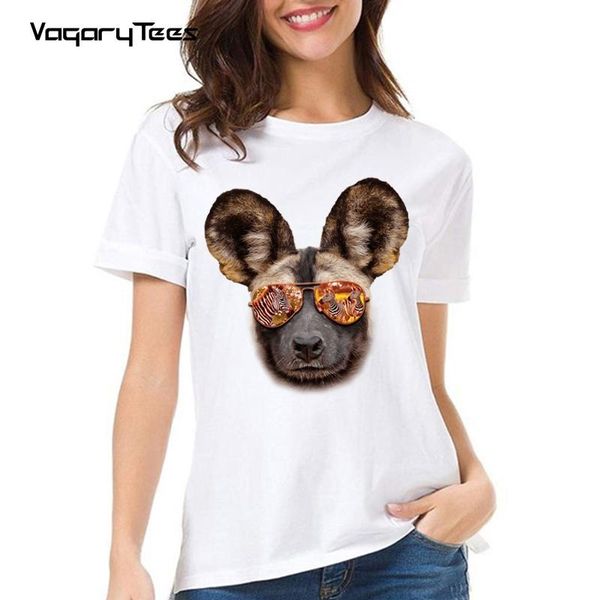 

women's t-shirt vagarytees hunting time print t shirt women short sleeve wild dog tshirt animals hound casual girl tees female, White