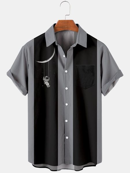 

men's casual shirts 2021 autumn astronaut 2 3d digital printing short-sleeved shirt, White;black