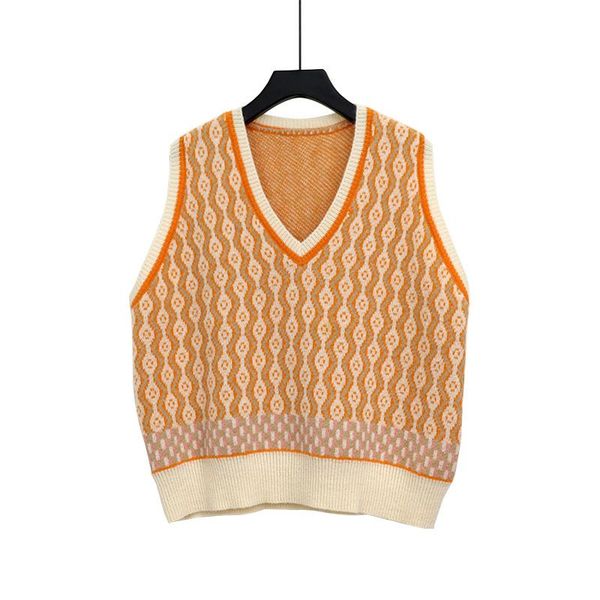 

women's vests european station autumn 2021 jacquard sleeveless v-neck knitted vest jacket female korean version of waistcoat, Black;white
