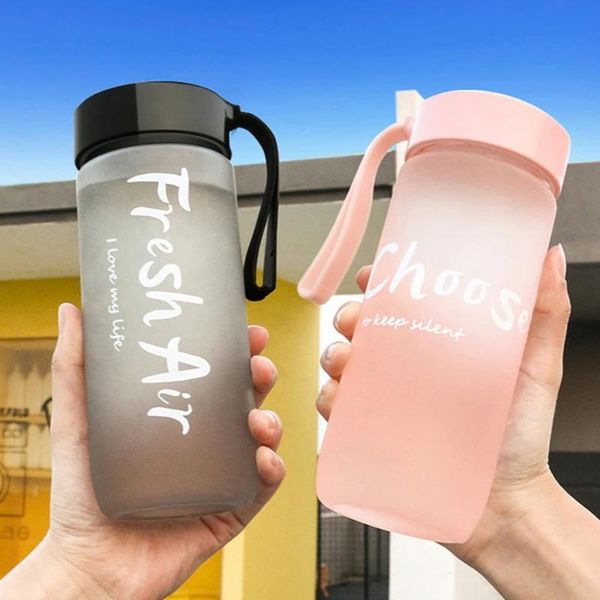 

water bottle 600ml student transparent plastic creative frosted with portable rope travel tea cup big kettle