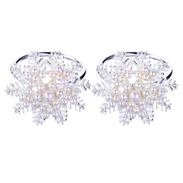 

2pcs christmas snowflake shaped napkin ring pearl buckles holder buckle seat rings