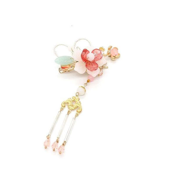 

hair clips & barrettes ethnic crystal pink floral clip with long tassel chinese style headpiece jewelry hairpin women accessories, Golden;silver
