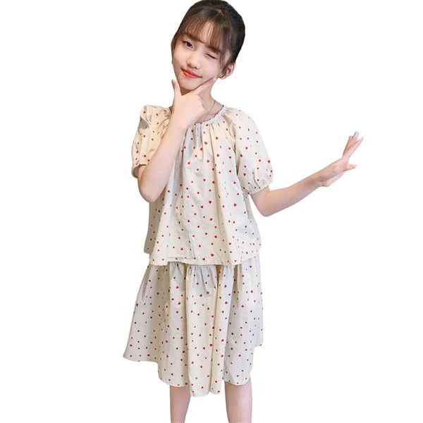 

kids clothes heart tshirt + short children's for girls summer teenage casual style costume 210527, White