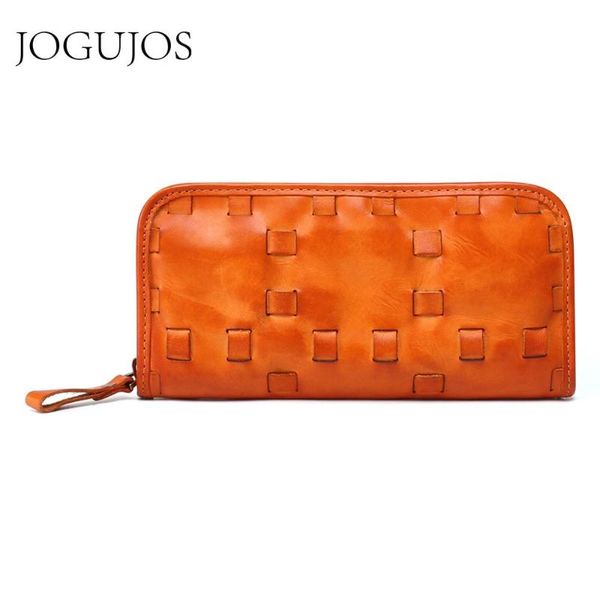 

wallets jogujos women clutch rfid genuine leather male women's long wallet zipper purse coin money phone bag, Red;black