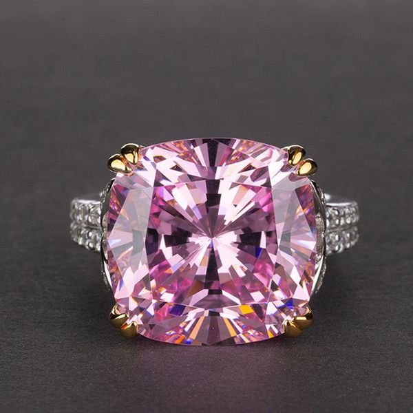 Anéis de cluster 100% prata esterlina 925 rosa lab-moissanite diamante topázio pedra preciosa anel de noivado de casamento joias finas presentes para mulheres