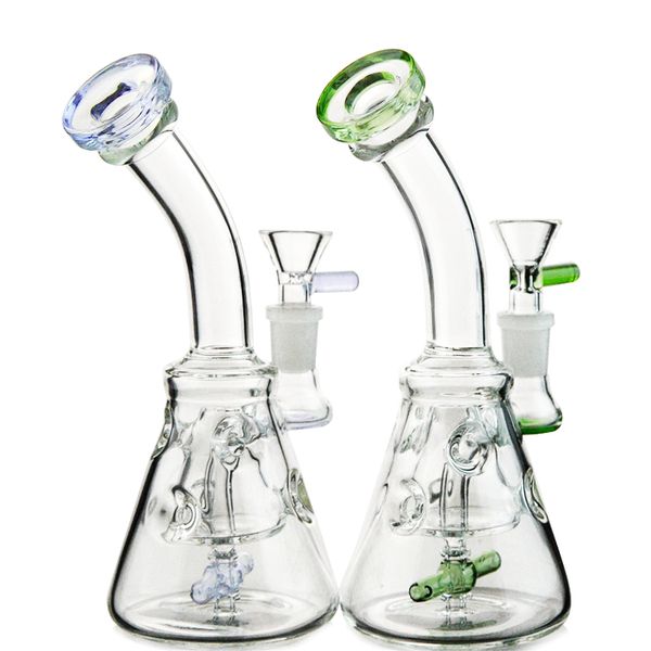 Glasbecher Bongs Wasserpfeifen Flow Motion Propeller Perc Fab Egg Pipes Spinning 2 Blade Oil Dab Rigs Wasserpfeife mit Schüssel XL226 Swiss-Hole Pyramid Design 14 Female Joint