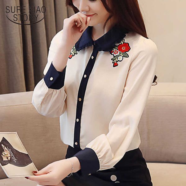 

women's fashion blouse shirt long sleeved chiffon womens and blouses ol causal embroidery women shirts blusas 1805 50 210528, White