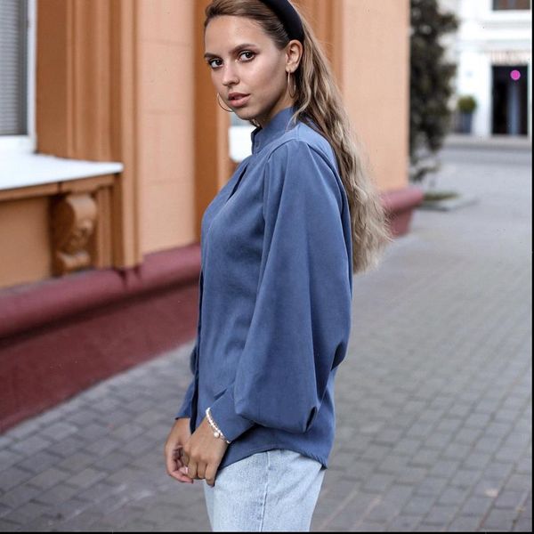 

womens shirts vintage lantern sleeve autumn winter thicken women shirt blouses single breasted blouse female loose blusas mujer, White
