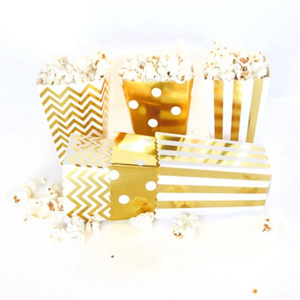 

gift wrap 12pcs gold stripes waves popcorn box baby shower decoration birthday candy paper bag disposable tableware oil-proof