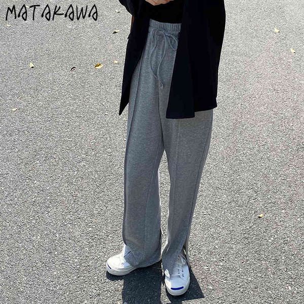 

matakawa gray split sports pants women's high waist spring and summer woman pants casual trousers wide leg sweatpants women 210513, Black;white