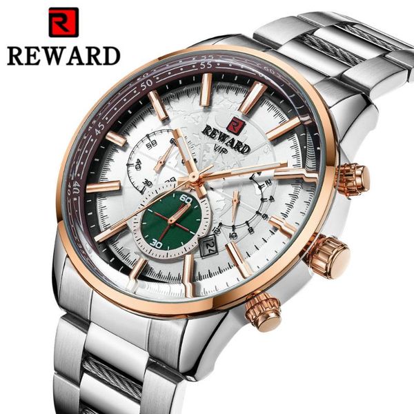 

wristwatches reward classic business mens watches quartz watch men military reloj hombre waterproof 2021 fashion male clock, Slivery;brown