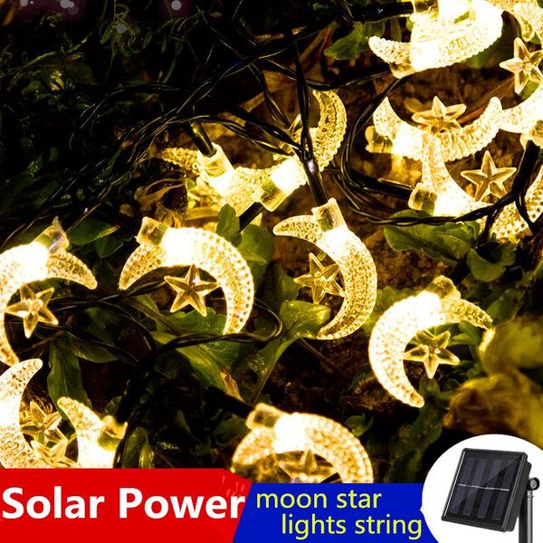 

strings led moon star solar power fairy christmas lights string garden outdoor waterproof festoon garland wedding party decoration