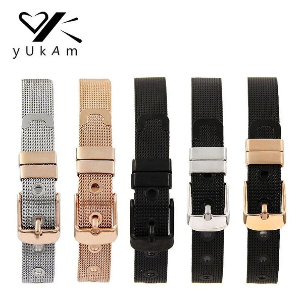 

charm bracelets yukam jewelry stainless steel mesh keeper & bangles for women girls friendship diy slide charms silver rose gold black, Golden;silver