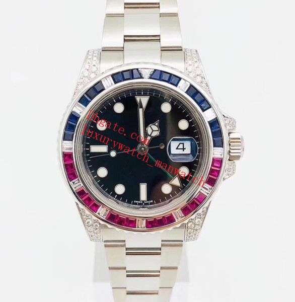 

with box luxury mens watches 40mm 116759 116758 mechanical automatic rainbow diamond bezel silver gold stainless steel bracelet wristwatches, Slivery;brown