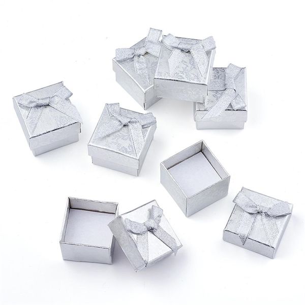 24 pcs quadrado papelão jóias anel caixas bowknot presentes dia dos namorados embalagem com esponja alta qualidade aleatória cor misturada 211105