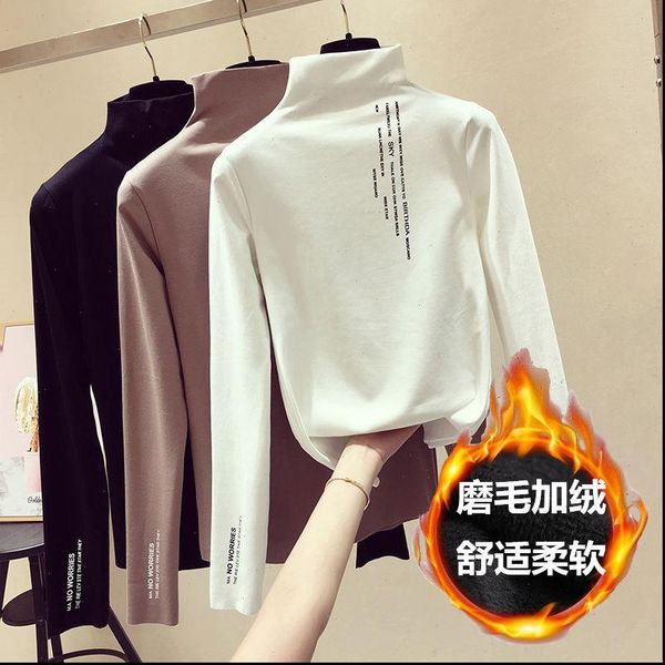

plus velvet unvelvet bottoming women blouses autumn and winter korean version of the student semi high necked long sleeved, White