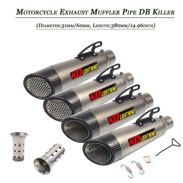 

motorcycle exhaust system universal pipe removable db killer for input 51mm 60mm stainless steel tail carbon fiber