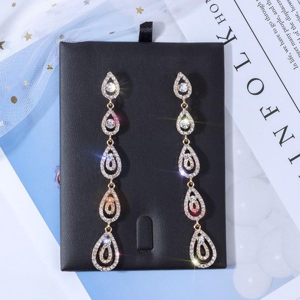 

dangle & chandelier 2021 luxury full rhinestone water long pendientes mujer moda elegant party accessories drop earrings for women gifts, Silver