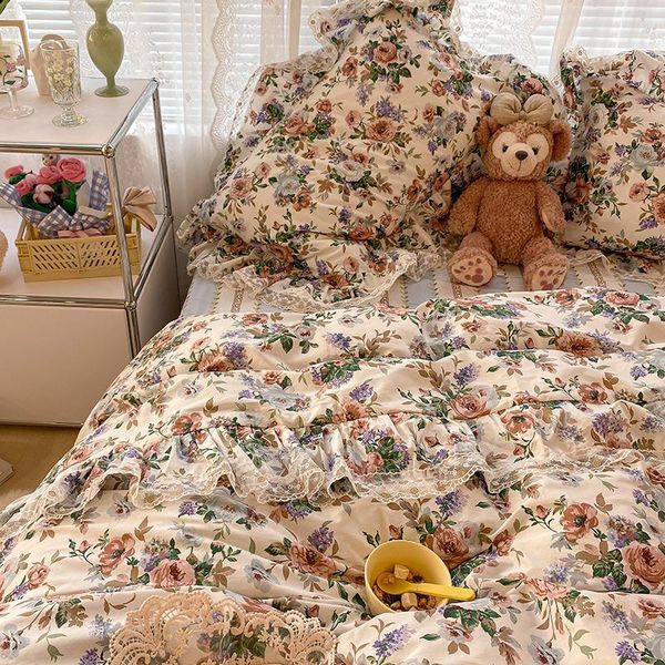 

bedding sets cute princess set lace floral printed sheets 100% cotton bed cover pillowcase us  king 3/4 pcs