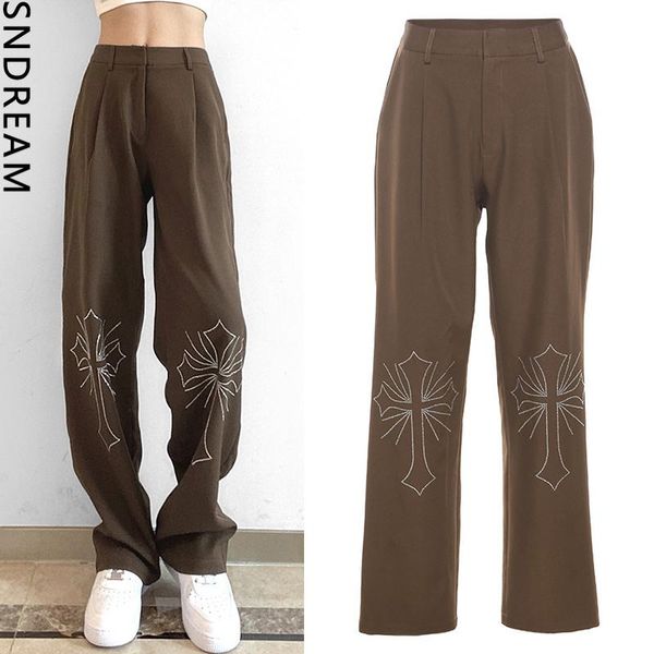 

women's pants & capris autumn solid color high waist loose fashion letters drilling casual wide-leg, Black;white