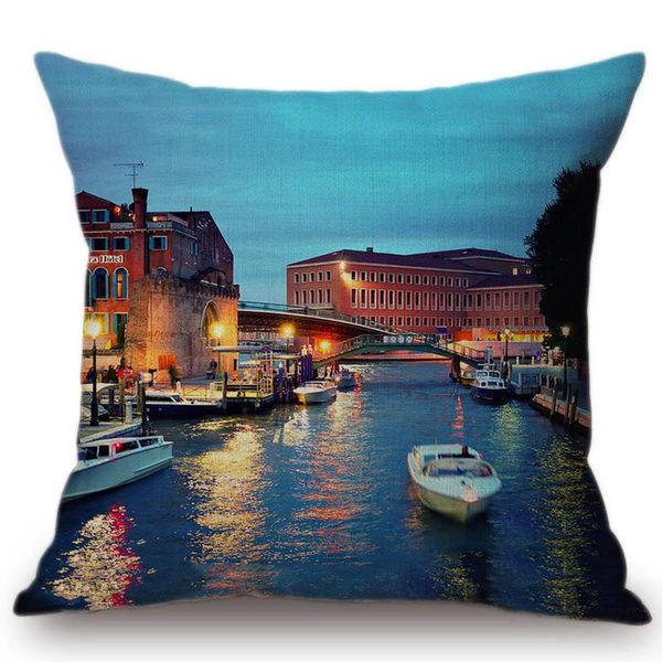 Federa per cuscino da tiro per divano in cotone e lino, paesaggio urbano di Venezia, per la decorazione domestica, cuscino per auto scenico/decorativo