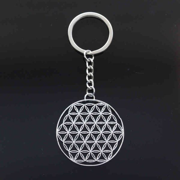 

fashion datura stramonium flower of life yoga 48x44mm pendant 30mm key ring chain silver color men car keychain dropshipping