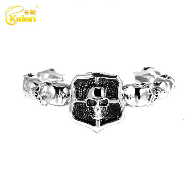 

bangles bracelet jewelry men's bamboo skull titanium steel personality fashion punk straight, Black