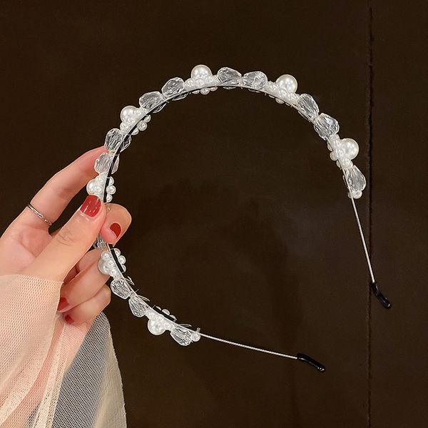 

fashion net red personality sweet simple pearl crystal flower niche design hairband temperament fashion versatile hair accessories, Golden;silver