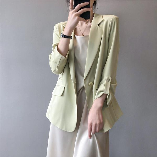 

women's suits & blazers 2021 vintage elegant notched collar female jacket single-breasted long sleeve casual loose women solid blazer o, White;black