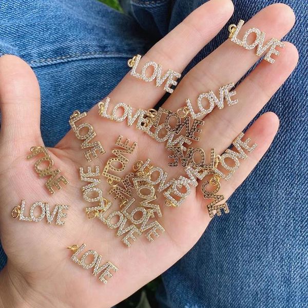 

charms 5pcs/lot wholesale jewelry love amore supplies metal zircon for bracelet diy making, Bronze;silver