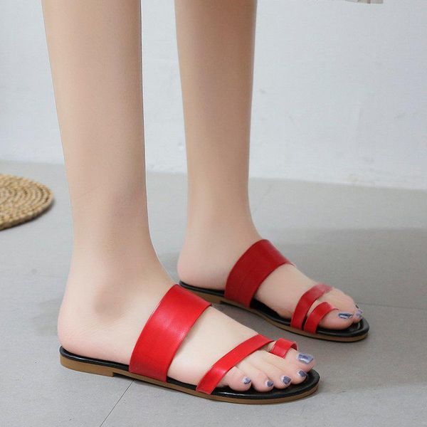 

flats shoe female thong slippers drop summer women pu leather ladies clip toe sandals women's beach slides, Black