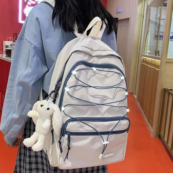 

backpack reflective strap woman nylon waterproof female book school bag for teenage girls college studen women's travel rucksack