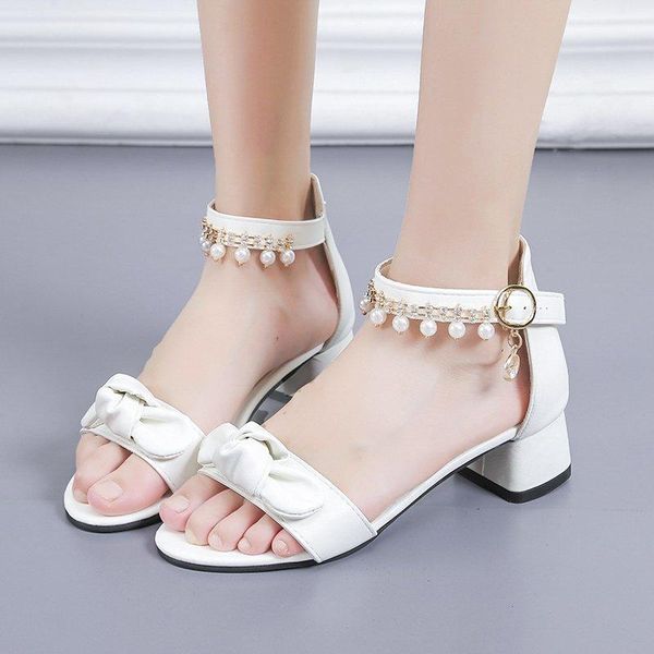 

summer women wedding shoes bridal white woman sandals string bead ankle strap sandal pearl bowtie sandalias mujer 8151n, Black
