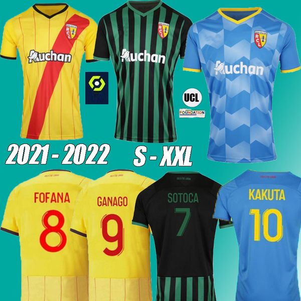 

men+ kids kit 21 22 rc lens kakuta soccer jerseys home away 2021 2022 maillot fofana ganago gradit fortes banza cahuzac doucouresotoca footb, Black;yellow