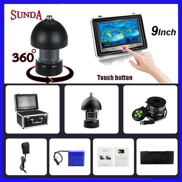 

cameras fish finder underwater camera 9"color lcd monitor sun visor 18pcs white lights 1000tvl touch button 360 degree panning cam 30m