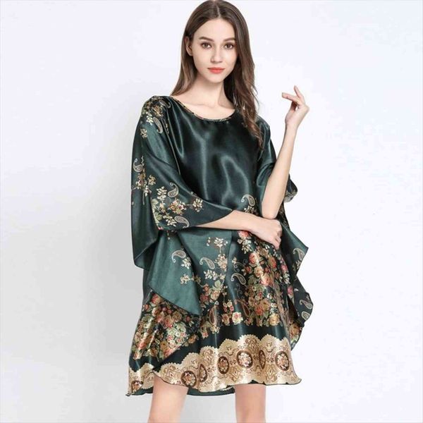 

summer nightgown print night women sleepwear bath dress gown satin sleep shirt nightshirt home clothes intimate lingerie, Black;red
