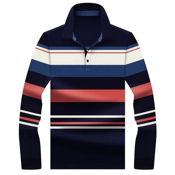 

new 100% cotton business striped polos men's brand embroidery polo shirt men's long sleeve polo shirt 8706 210401, White;black