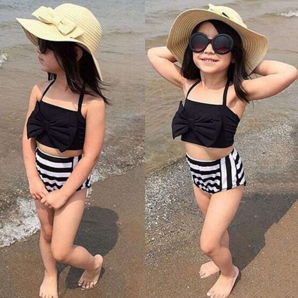

ms swimsuit sling bow girls bikini set j41189 children's swimsuit, White;black