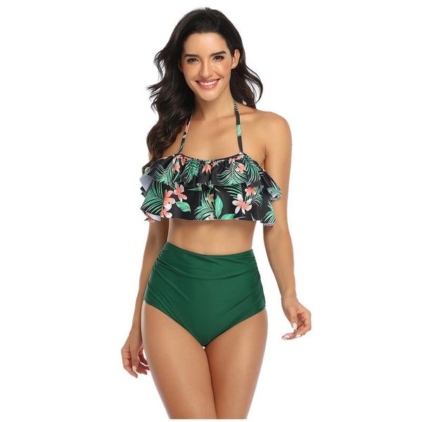 

style parent-child swimsuit fashion printed high waist swimwear bikini swimwe trendy large women's, White;black