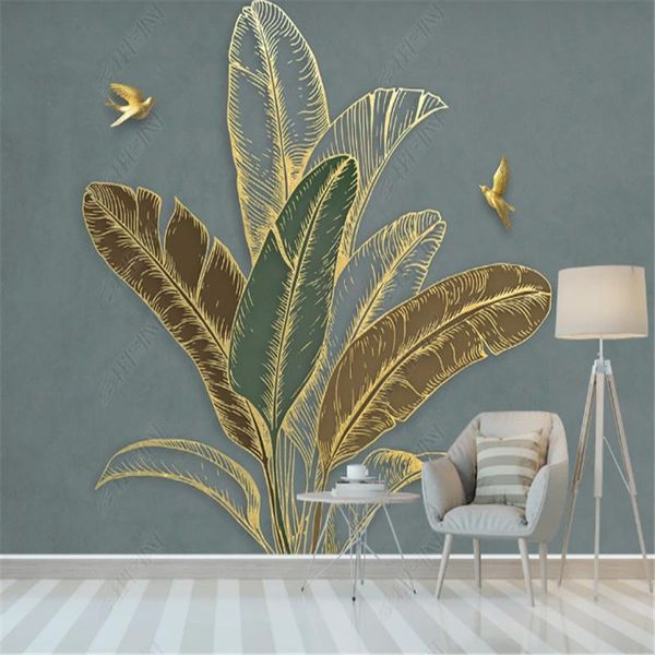 

wallpapers minimalist home decor wallpaper for living room golden lines tropical leaves bedroom background wall paper mural papel de parede