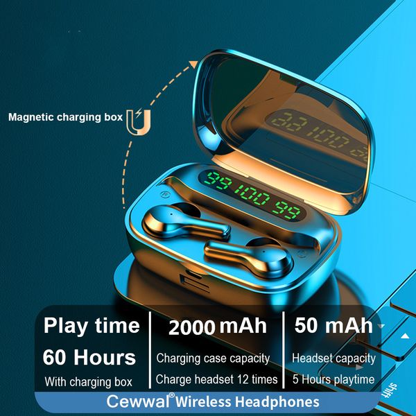 

tws wireless headphones 2000mah charging box sports waterproof earbuds bluetooth-compatible 5.0 earphone headset with microphone