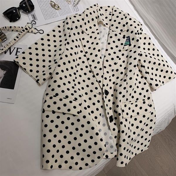 

women's suits & blazers 2021 summer dot printed short sleeve blazer for women office white black korean trendy coat jacket