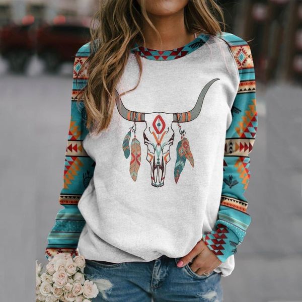 

women's hoodies & sweatshirts totem printed crewneck women sweatshirt indie thermal long sleeve ethnic pullovers o neck loose girls hoo, Black