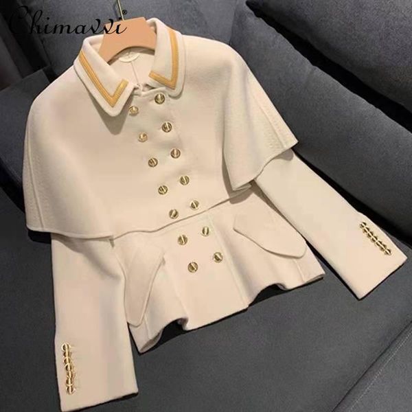 

women's jackets fashion design double breasted cape short coat 2021 autumn and winter long sleeve slim temperament all-matching, Black;brown