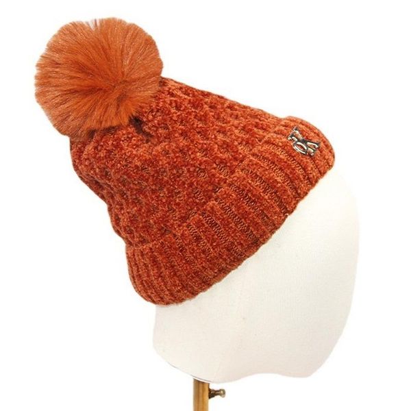 

beanies fashion chenille knitted hat for women solid knit female crimped hedging winter skullies woolen with pompom